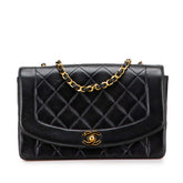 シャネル マトラッセ ダイアナ25 チェーン ショルダーバッグ ブラック ゴールド金具 ラムスキン レディース CHANEL 【中古】
